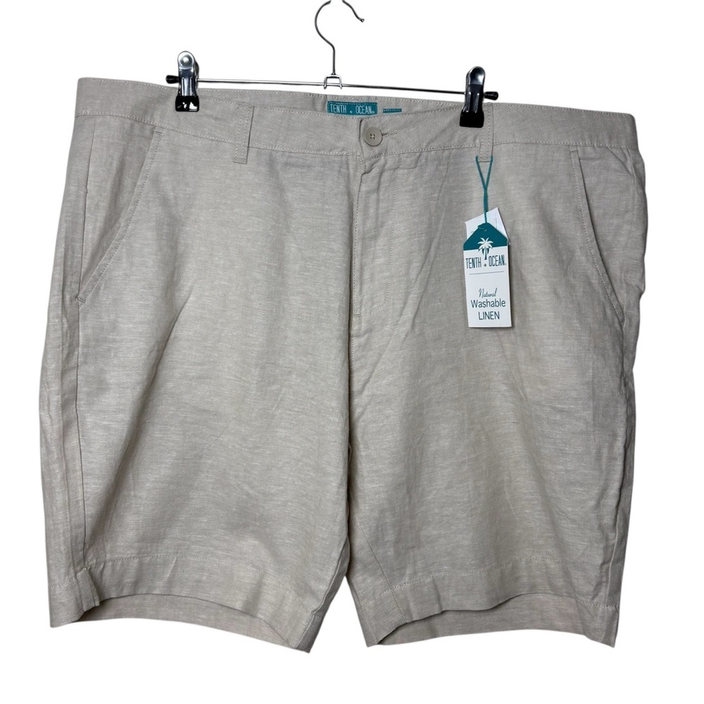 Tenth & Ocean Linen Blend Shorts Men Size 42 Classic Beige Tan Preppy Resort NWT